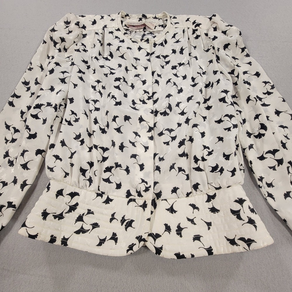 Vintage Richard Warren Floral‎ Jacquard Peplum Blouse Long Sleeve Women's 8